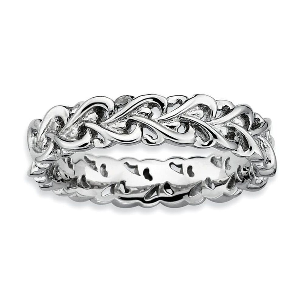 Sterling Silver Stackable Heart 4.5mm intertwined Heart Band, Size 7